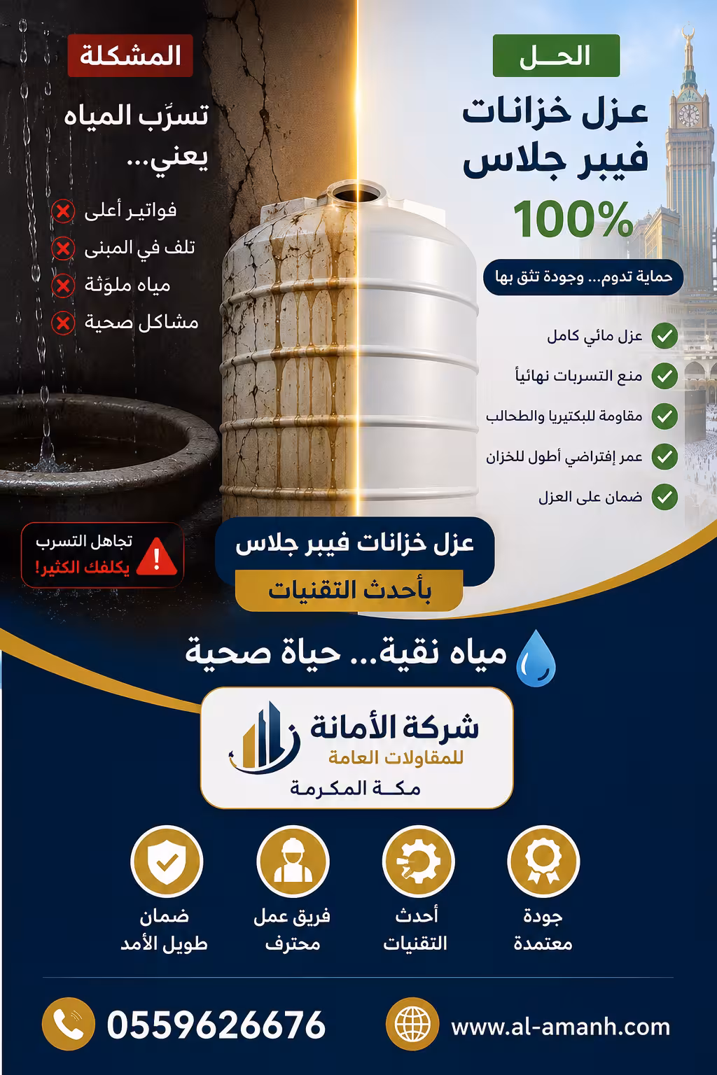 شركه كشف تسربات المياه في جده شركة عزل خزانات فيبر جلاس بمكه