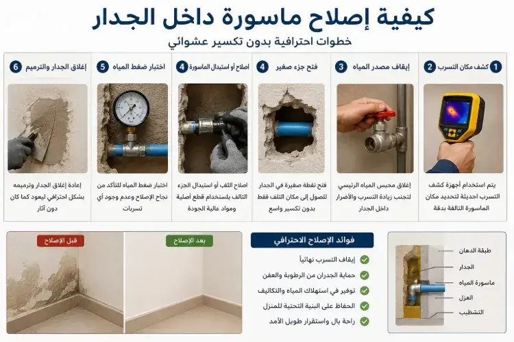 كيفية إصلاح ماسورة داخل الجدار كيفية إصلاح ماسورة داخل الجدار